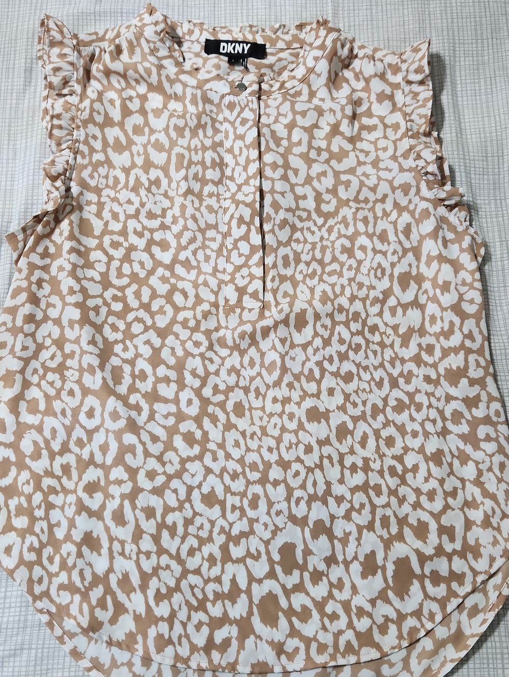 DKNY Beige and White Animal Print Sleeveless Top